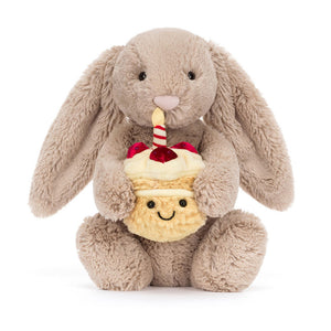 Conejo con tarta de cumpleaños / Bashful Beige Bunny 'Birthday'Jellycat 31x12x9 cm