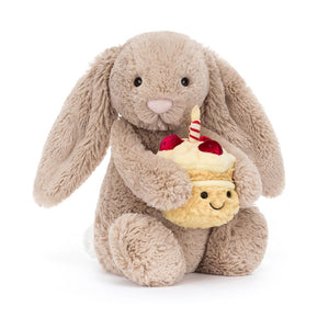 Conejo con tarta de cumpleaños / Bashful Beige Bunny 'Birthday'Jellycat 31x12x9 cm