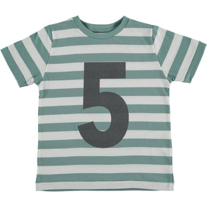 Camiseta cumpleaños manga corta  nr. 5 azul turmaline numbersforkids