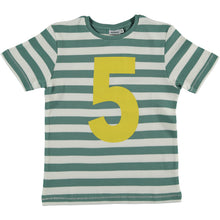 Cargar imagen en el visor de la galería, Camiseta cumpleaños manga corta  nr. 5 azul turmaline numbersforkids

