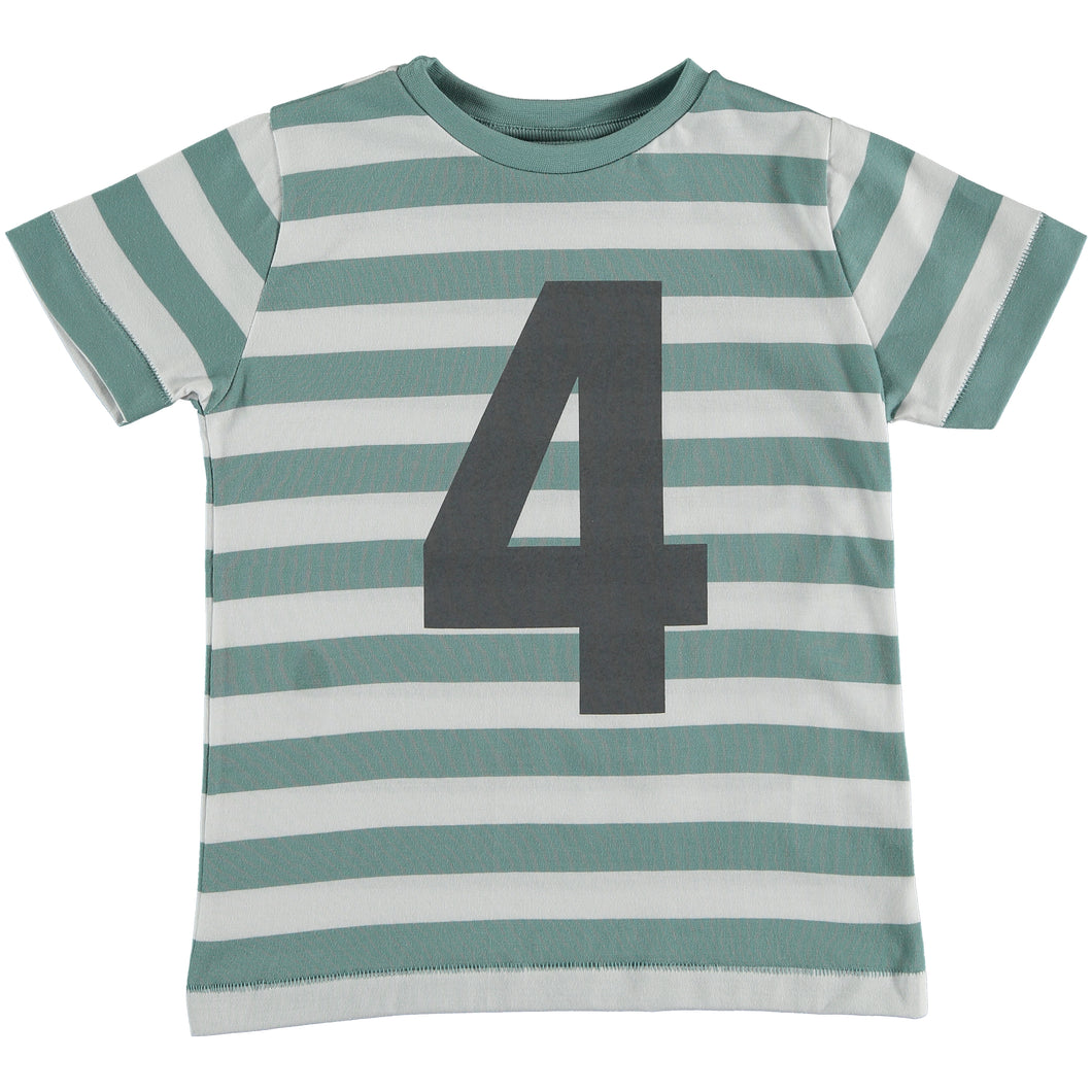 Camiseta cumpleaños manga corta, nr. 4 verde numbersforkids