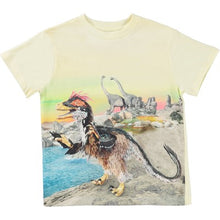 Cargar imagen en el visor de la galería, Camiseta manga corta dinosaurio / Organic T-shirt Yellow Sky Dino Rame Molo
