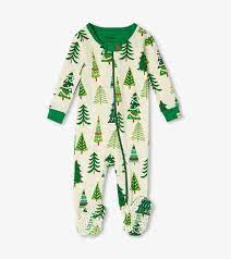 Pijama body algodón orgánico bebe arboles de navidad /  Christmas Trees Glow In The Dark Organic Cotton Footed Coverall Hatley